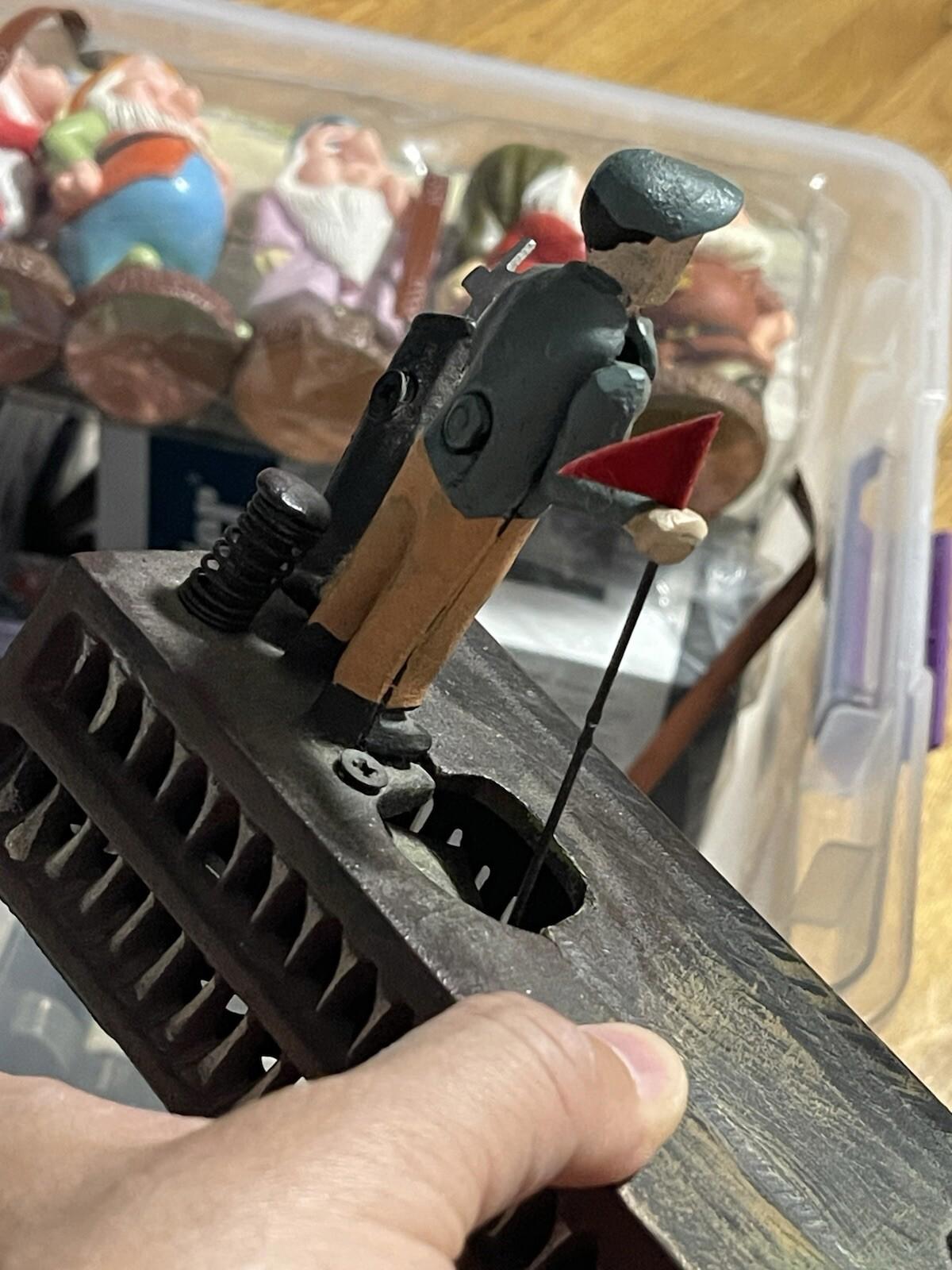 Vintage Cast Iron Toy Mechanical Bank. "Birdie, Putt" Golfer & Caddy.