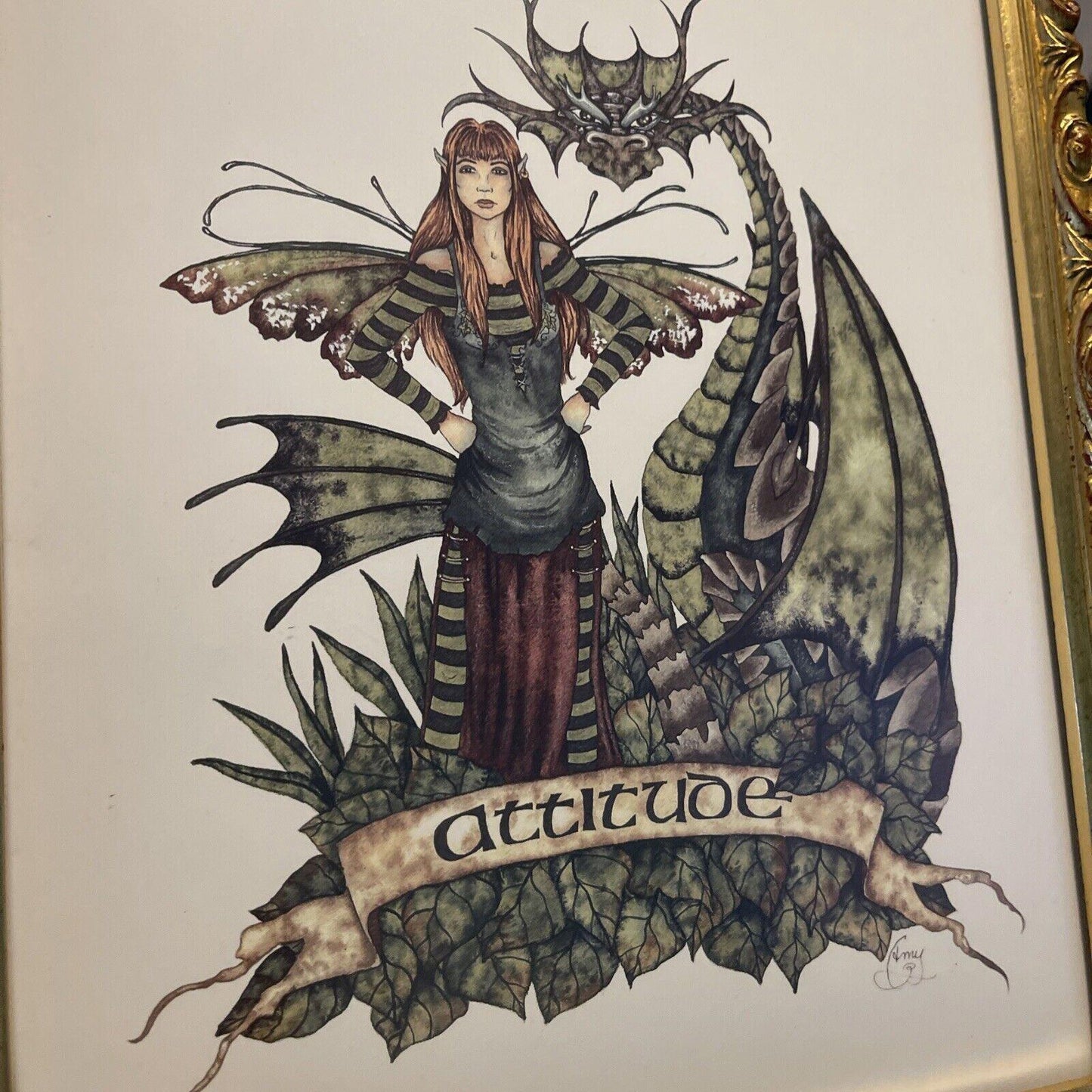 Dragon & Female Attitude picture 11 by 8 , in nice frame