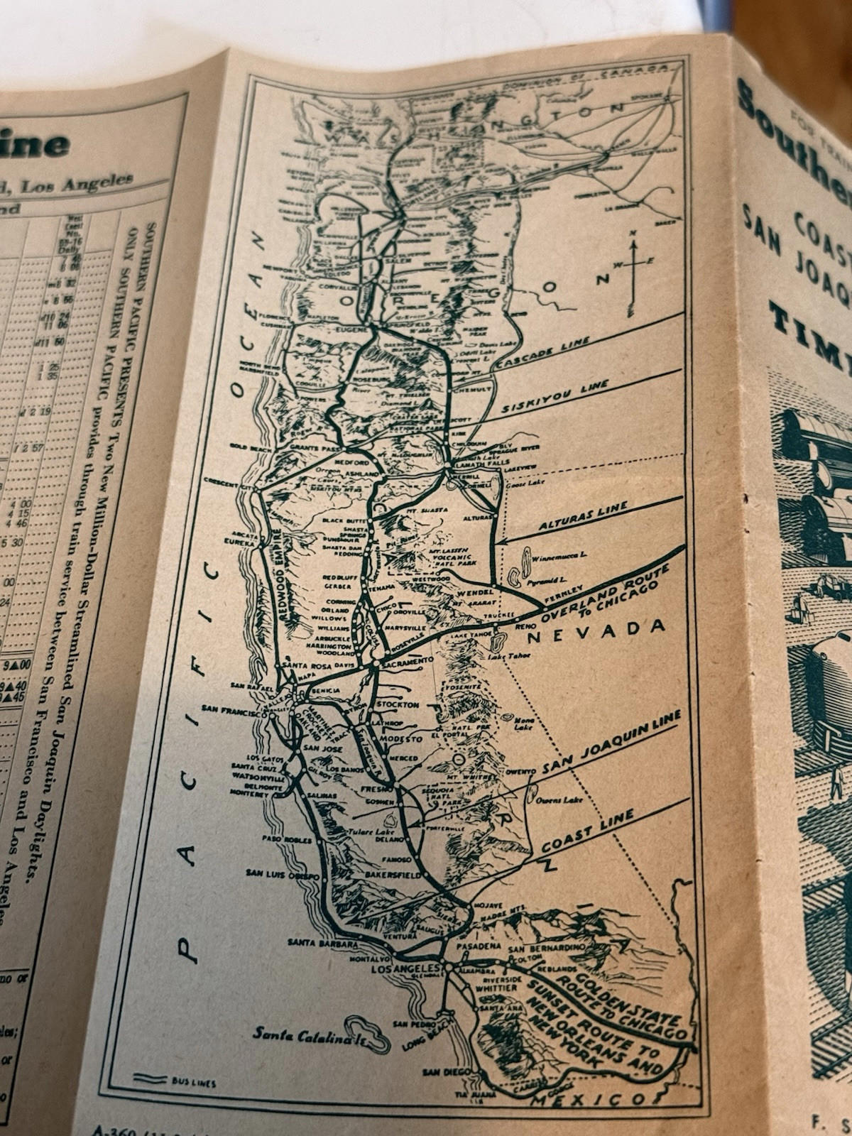 Vintage 1949 Southern Pacific Lines Rail Road San Joaquin Valley Time Tables