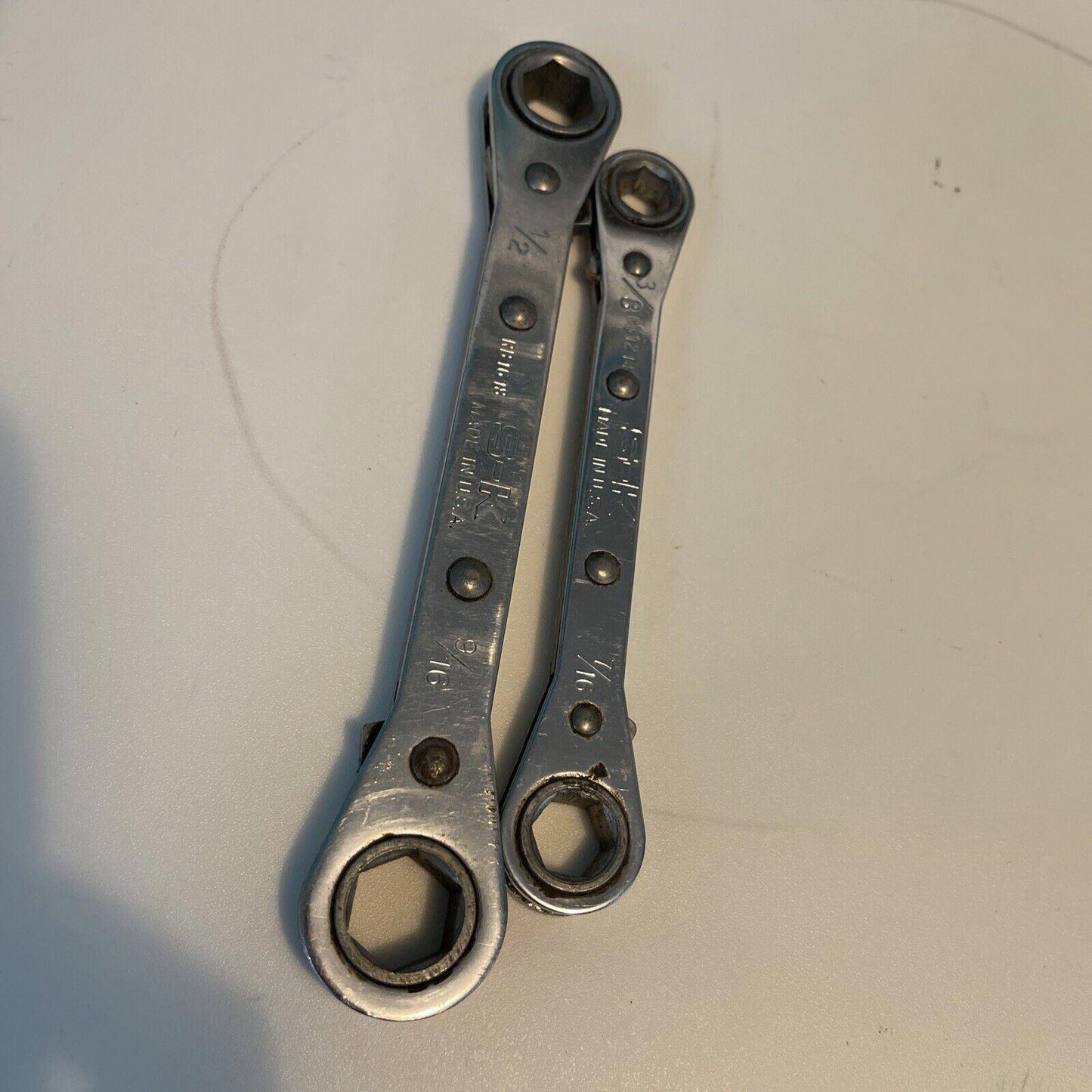 Vintage X2 , S-K  SAE  Ratcheting Box End Wrenches- 6pt- RB1618,RB1214 (12)