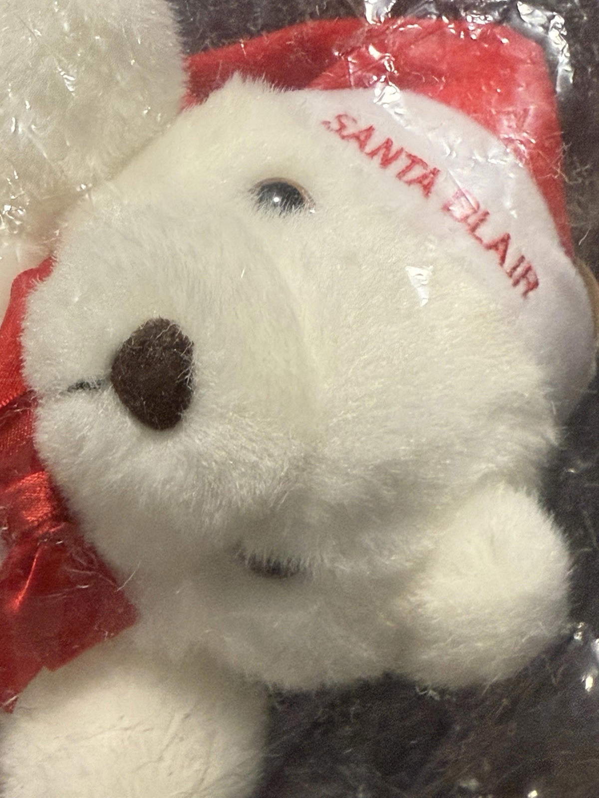 Vtg 1989 Santa Blair 7” White Christmas Teddy Bear Plush Toy Red Bow Hat New