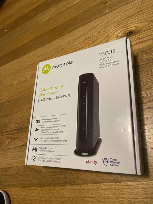 Motorola MG7315 8x4 343 Mbps DOCSIS 3.0 Cable Modem Plus N450 Wi-Fi Router