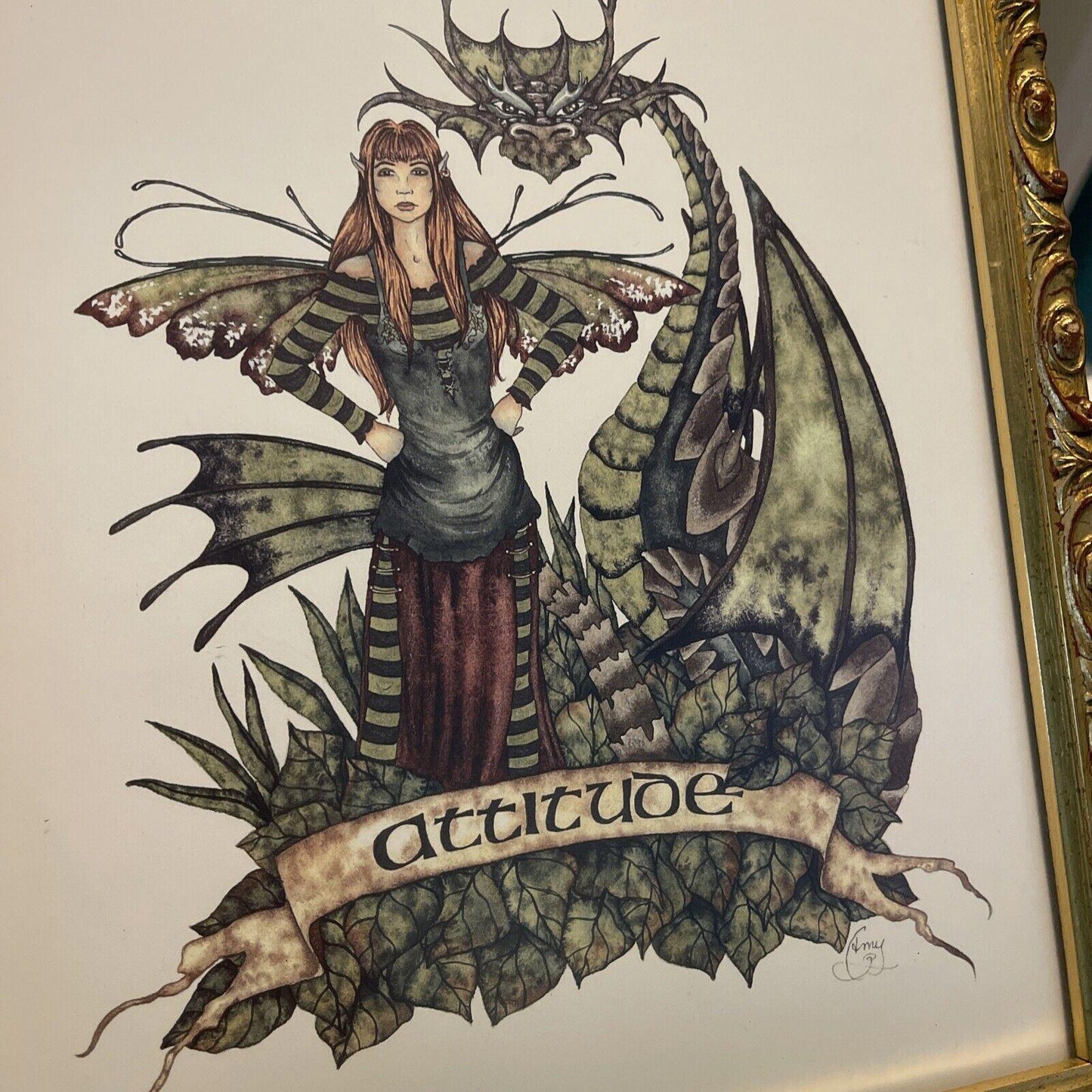 Dragon & Female Attitude picture 11 by 8 , in nice frame