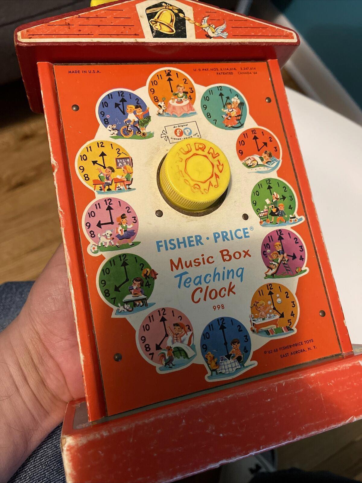 FISHER PRICE: Music Box Teaching Clock, Vintage toy, Rare, ORIGINAL, Kids