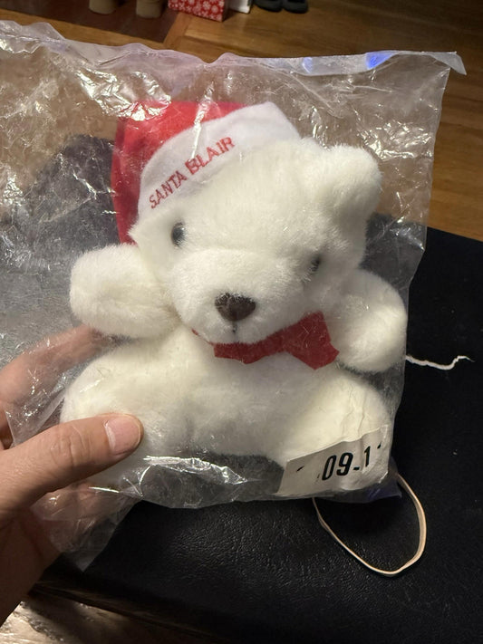 Vtg 1989 Santa Blair 7” White Christmas Teddy Bear Plush Toy Red Bow Hat New