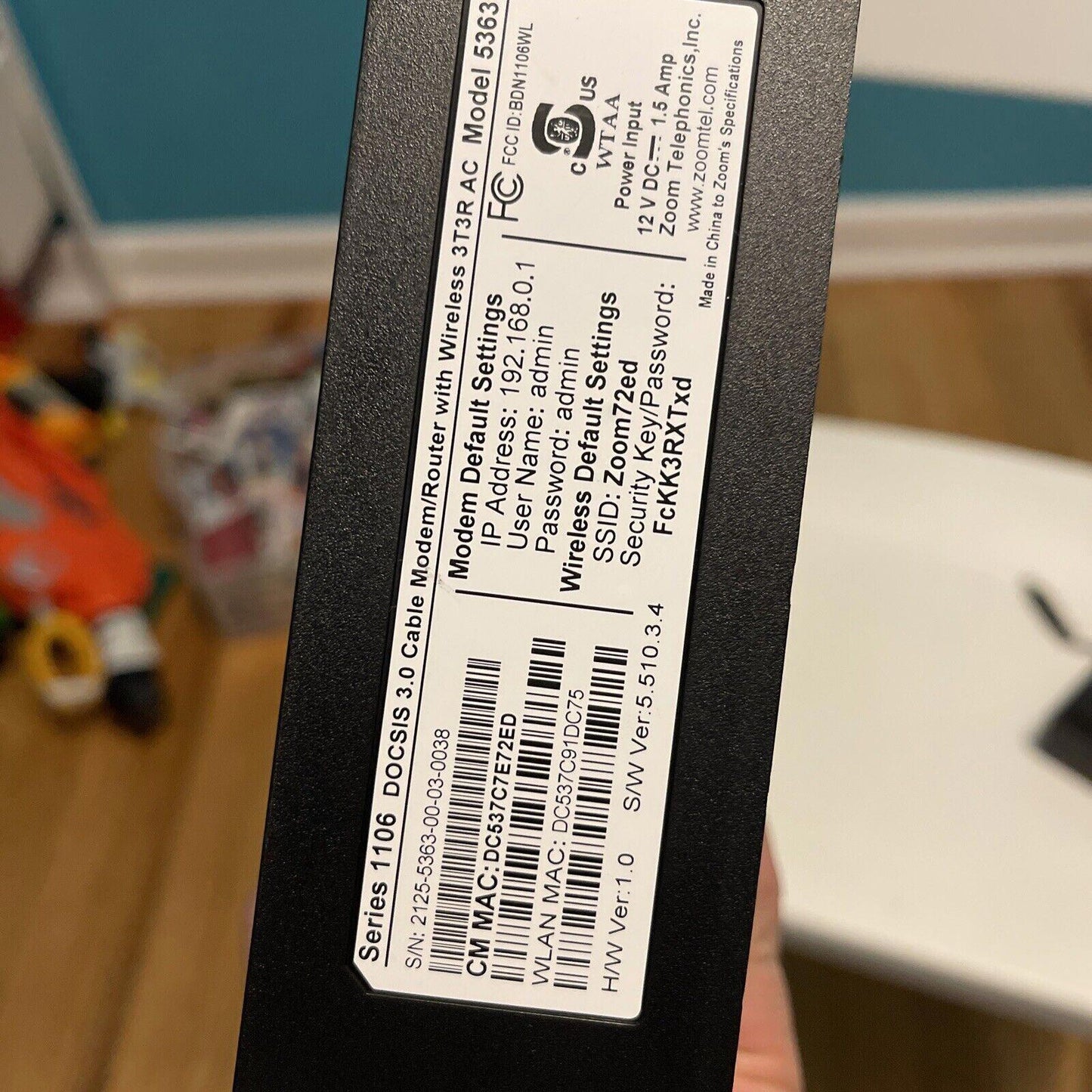 Zoom AC1900 DOCSIS 3.0 Cable Modem/Router with wireless 3T3R. Model #5363 (12)