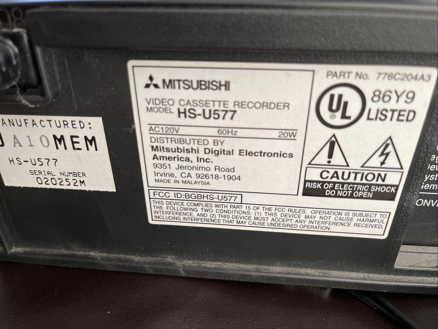 mitsubishi vintage vcr model HS-U577