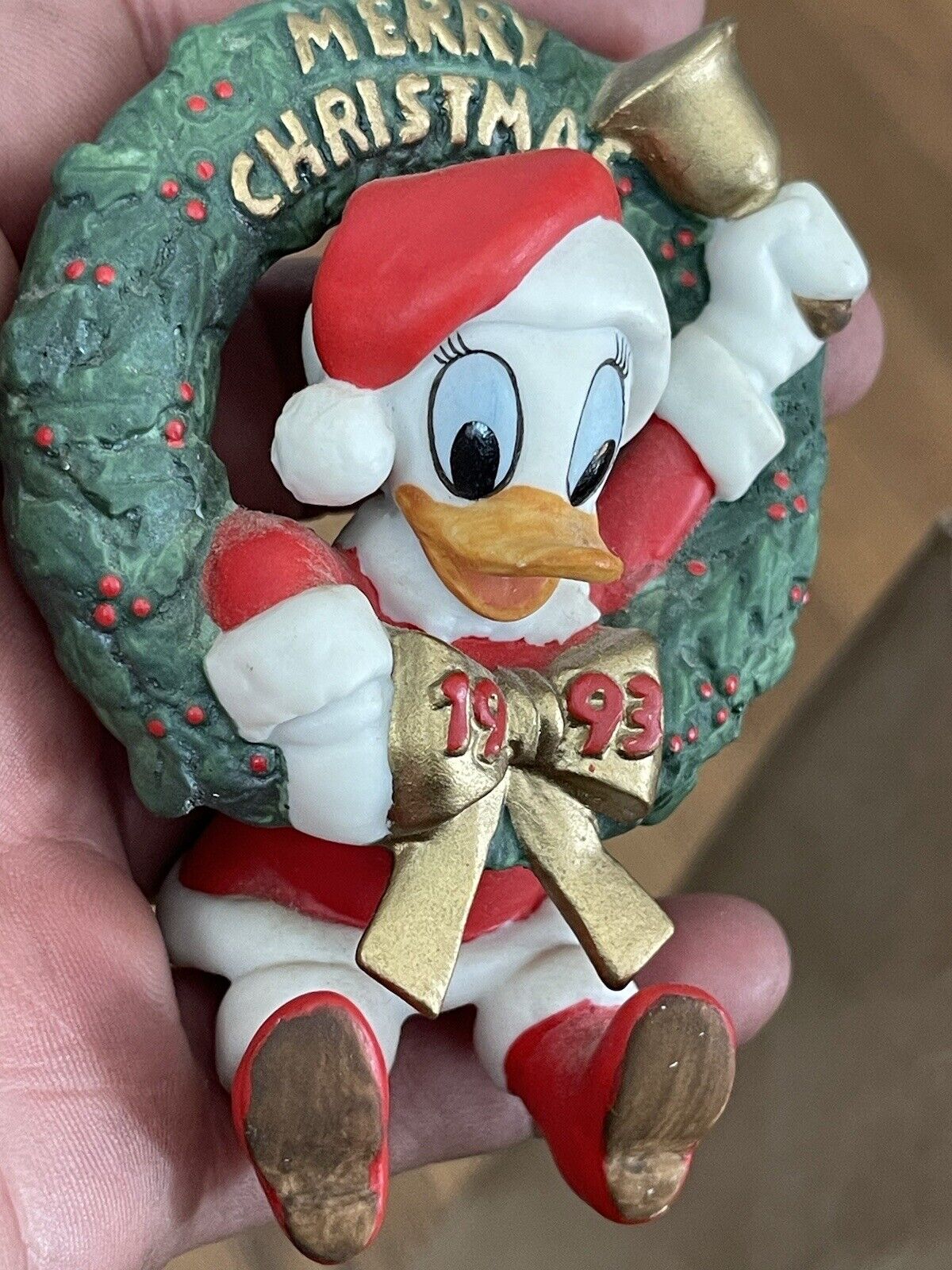 1993 Grolier Disney Daisy Duck Merry Christmas Ornament, Taiwan, Vintage