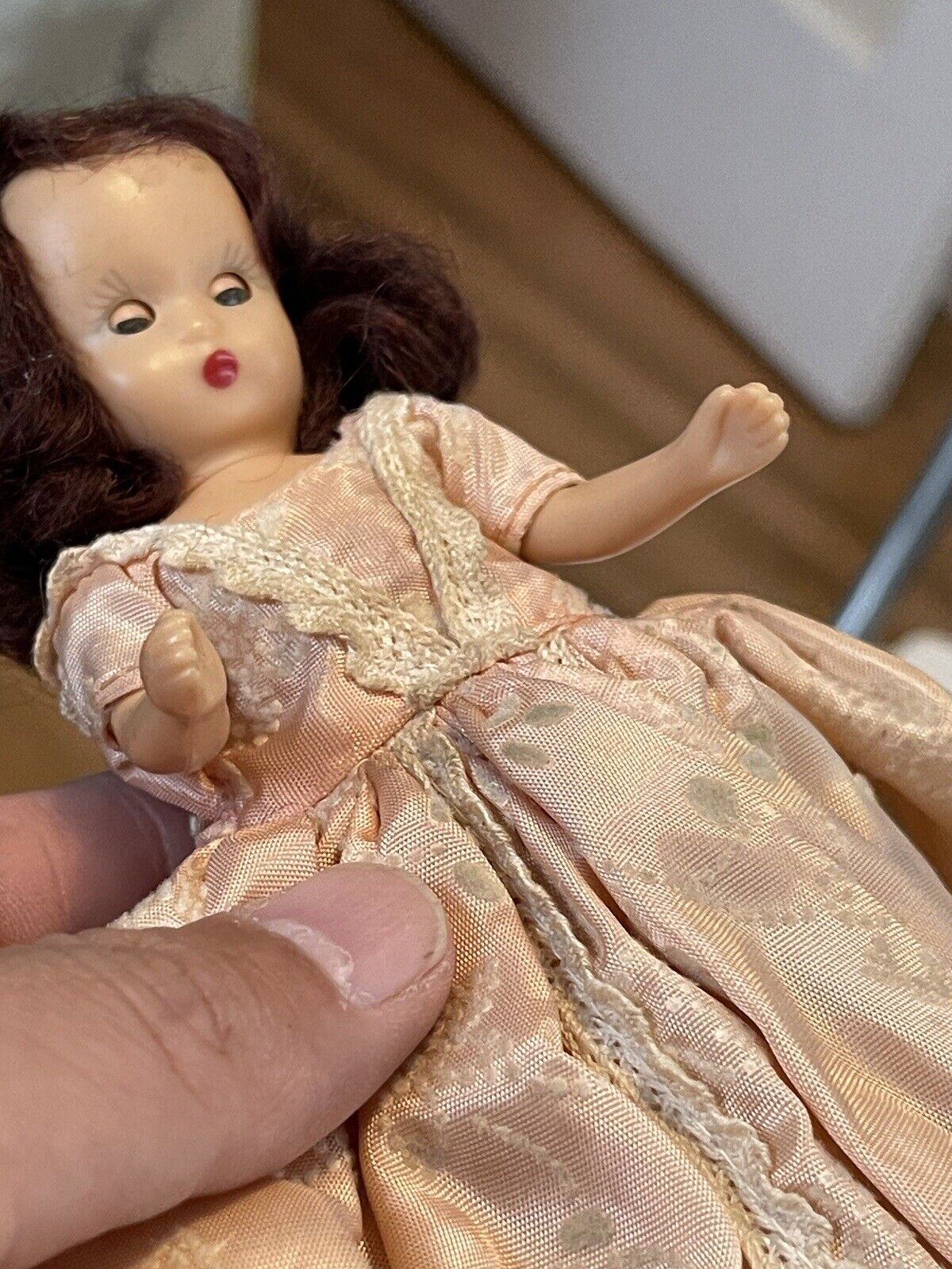 Vintage Story Book Dolls Hard Plastic Walker Doll 6” Sleepy Eyes Pink Dress 