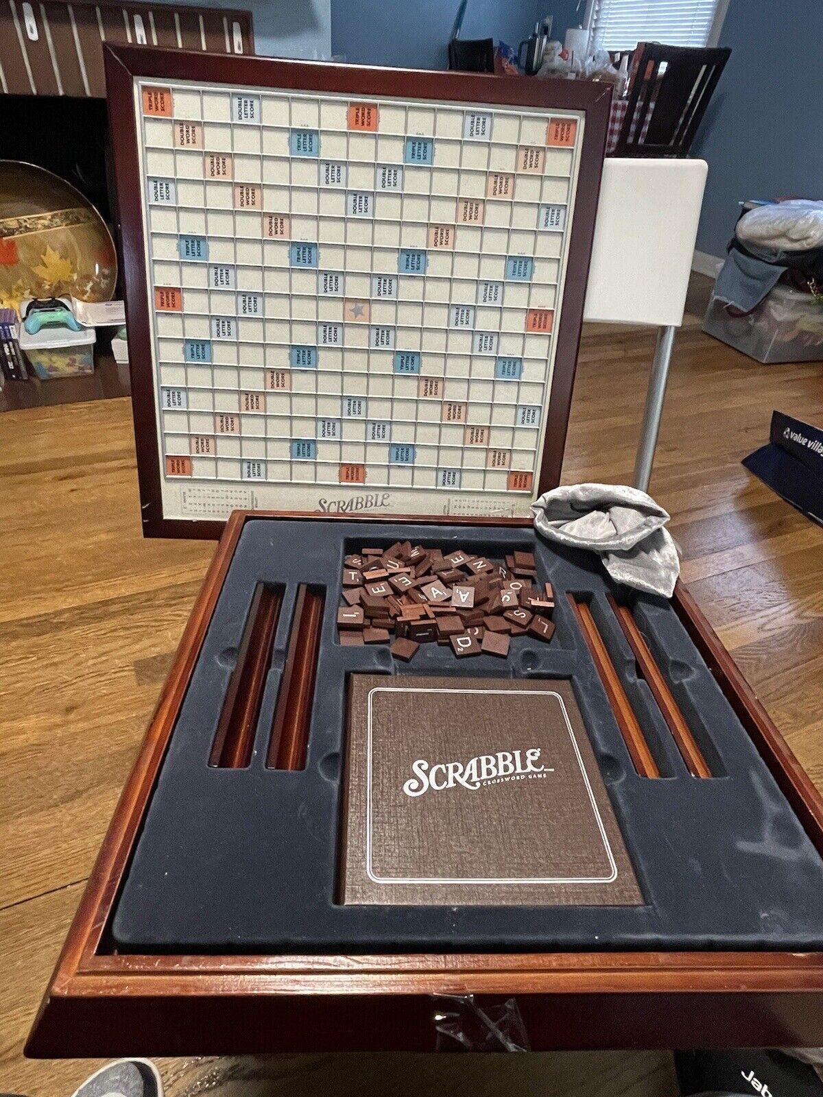 Deluxe Wood Scrabble Crossword Board Game Wooden Parker Bros 2005 Edition