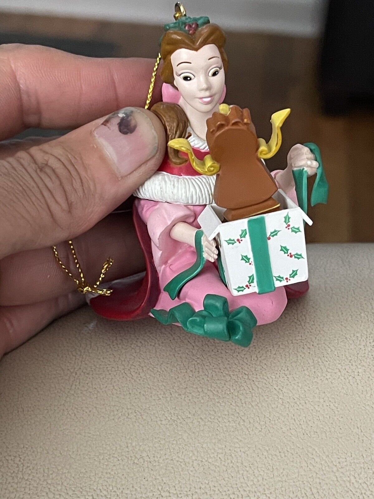 DISNEY BELLE & COGSWORTH BEAUTY AND THE BEAST CHRISTMAS ORNAMENT