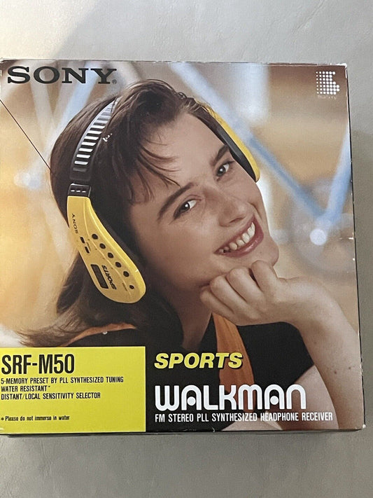 Sony Sports Walkman FM Stereo Model SRF-M50 Headset Radio Headphone W/ Box RARE