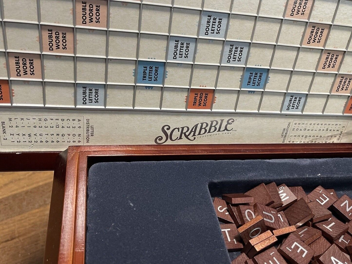 Deluxe Wood Scrabble Crossword Board Game Wooden Parker Bros 2005 Edition