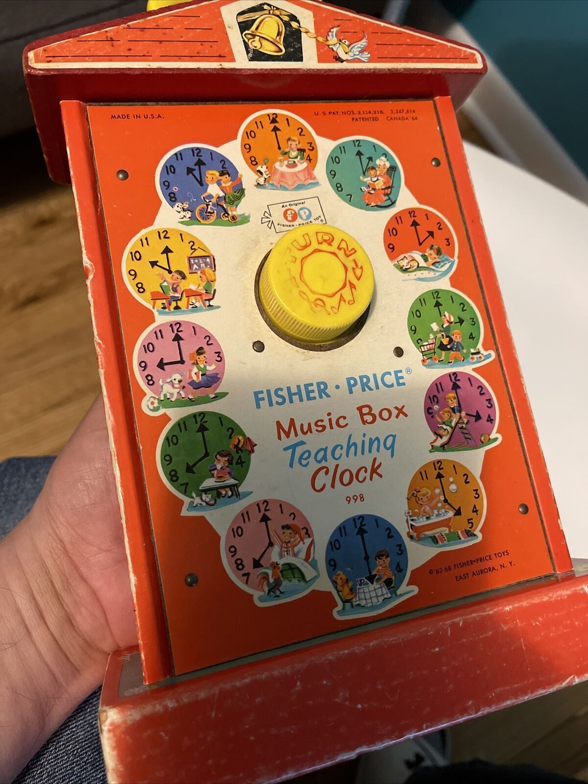 FISHER PRICE: Music Box Teaching Clock, Vintage toy, Rare, ORIGINAL, Kids 