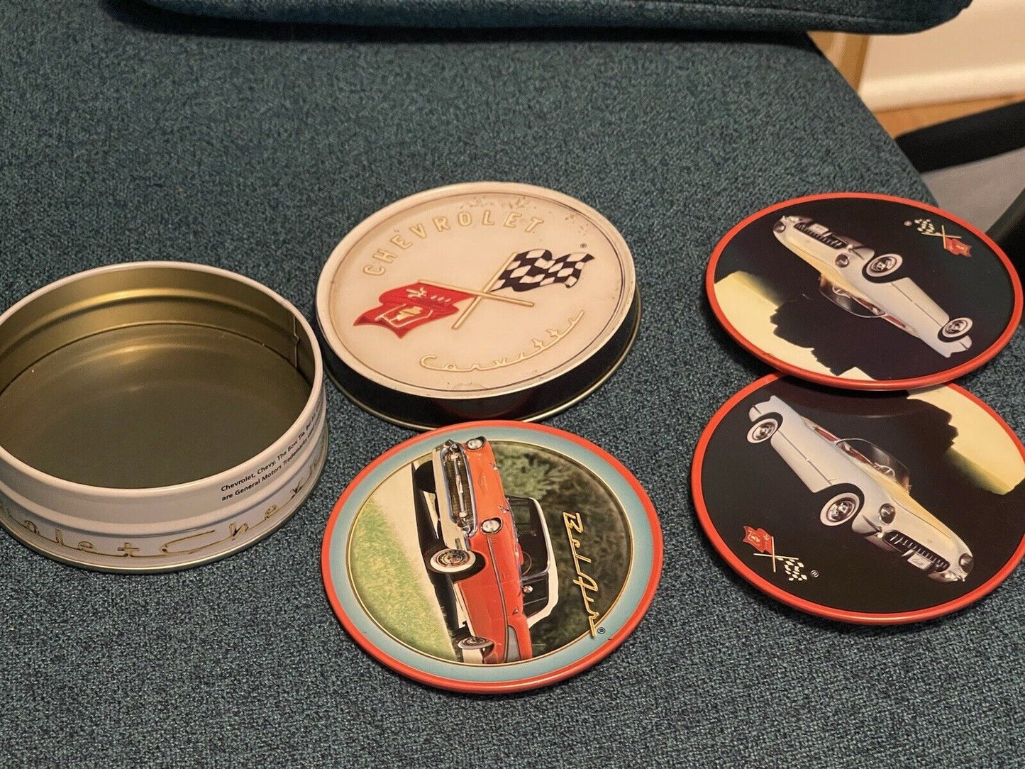 Chevrolet Corvette Bel Air 3 Coaster Set Tin Canister