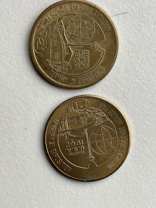 1962 AMERICA SPACE AGE WORLD'S FAIR ONE DOLLAR TOKEN X2