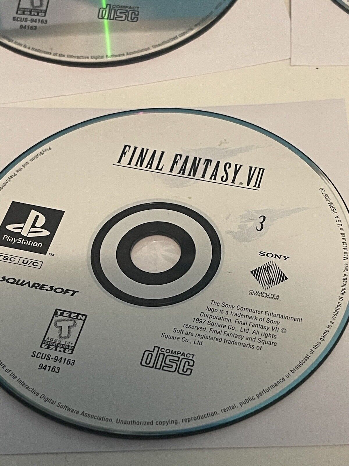 Final Fantasy VII PS1 (PlayStation) Discs 1 2 & 3 DISCS ONLY Untested