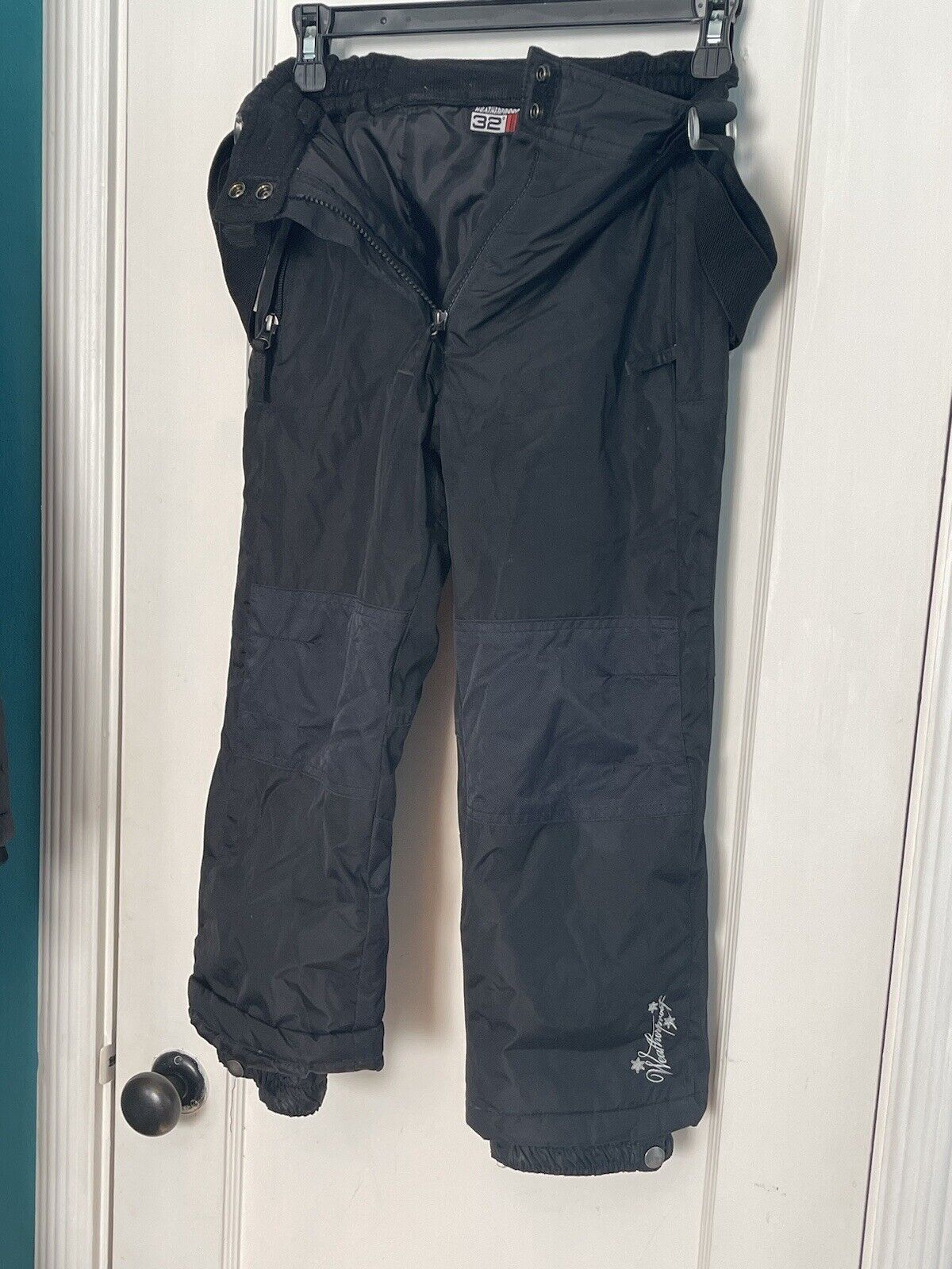 32 DEGREES WEATHERPROOF GIRLS XS 5/6 BLACK SNOW SKI PANTS ZIP OFF SUSPENDER