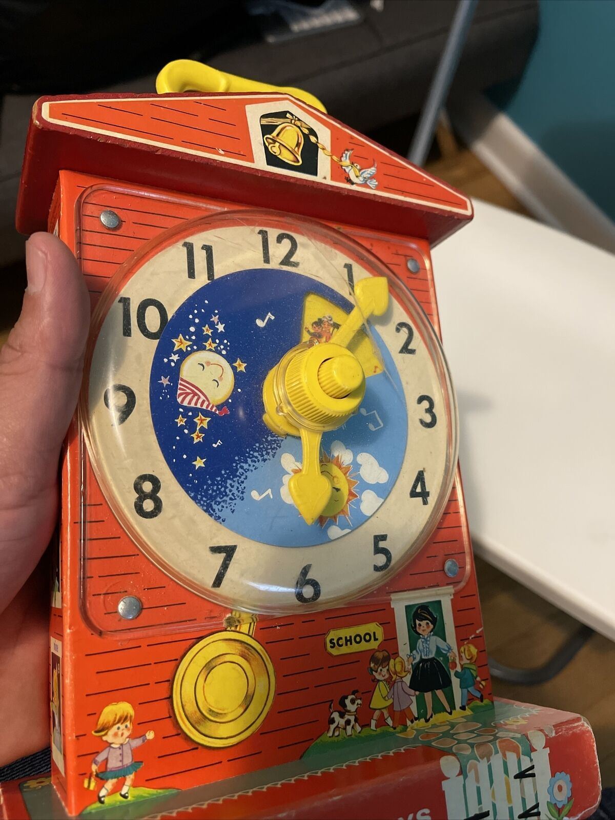 FISHER PRICE: Music Box Teaching Clock, Vintage toy, Rare, ORIGINAL, Kids 