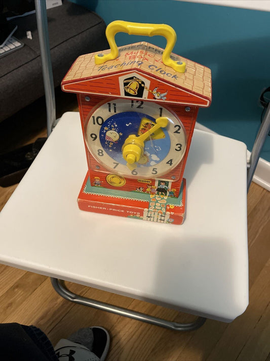 FISHER PRICE: Music Box Teaching Clock, Vintage toy, Rare, ORIGINAL, Kids 