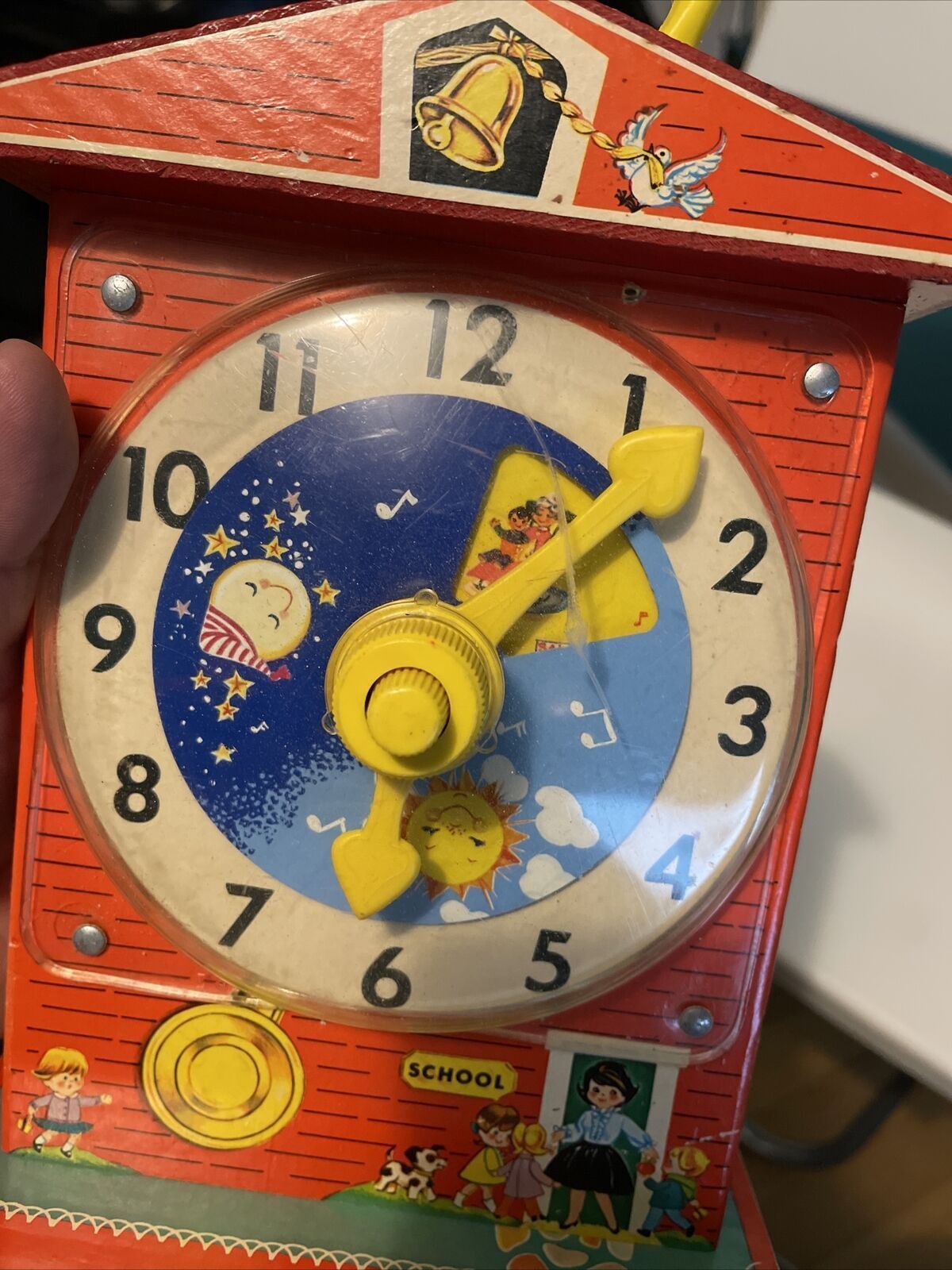 FISHER PRICE: Music Box Teaching Clock, Vintage toy, Rare, ORIGINAL, Kids 