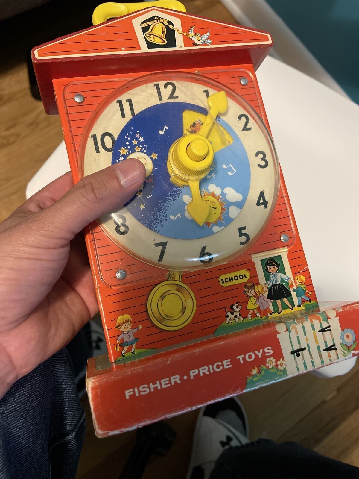 FISHER PRICE: Music Box Teaching Clock, Vintage toy, Rare, ORIGINAL, Kids 