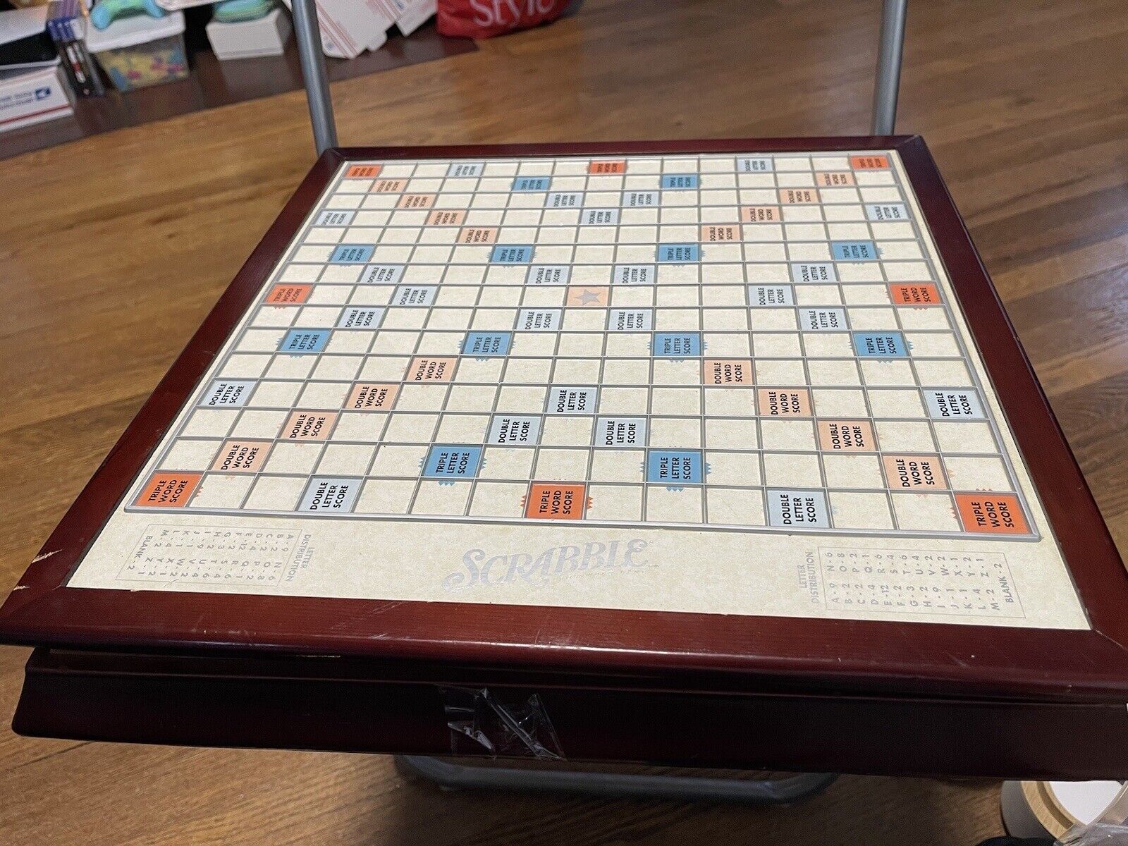 Deluxe Wood Scrabble Crossword Board Game Wooden Parker Bros 2005 Edition