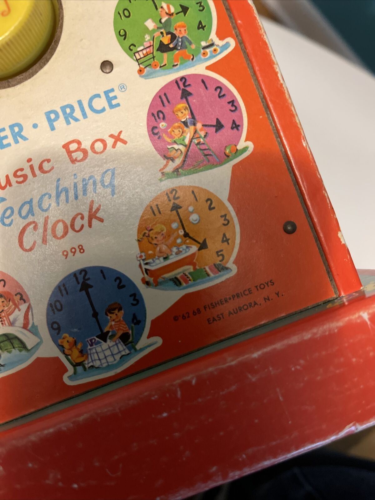 FISHER PRICE: Music Box Teaching Clock, Vintage toy, Rare, ORIGINAL, Kids 