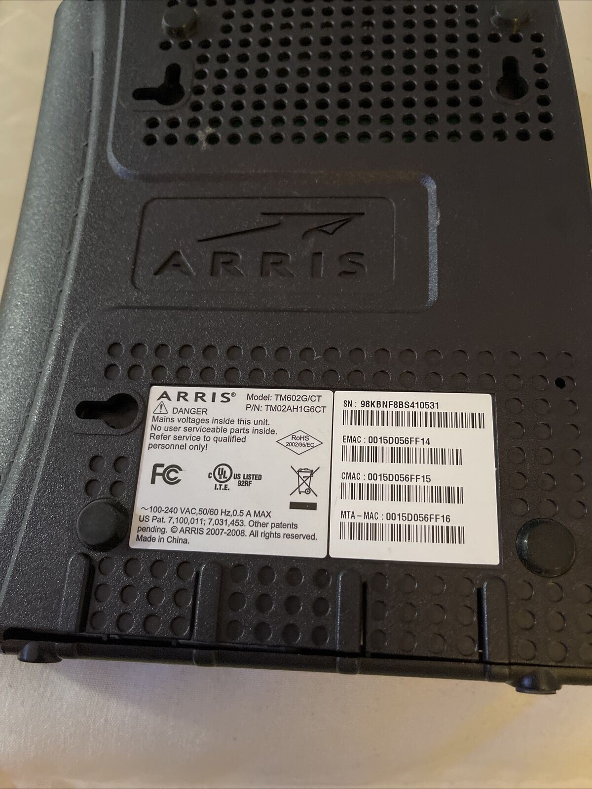 Arris Modem Midel TM602G/CT