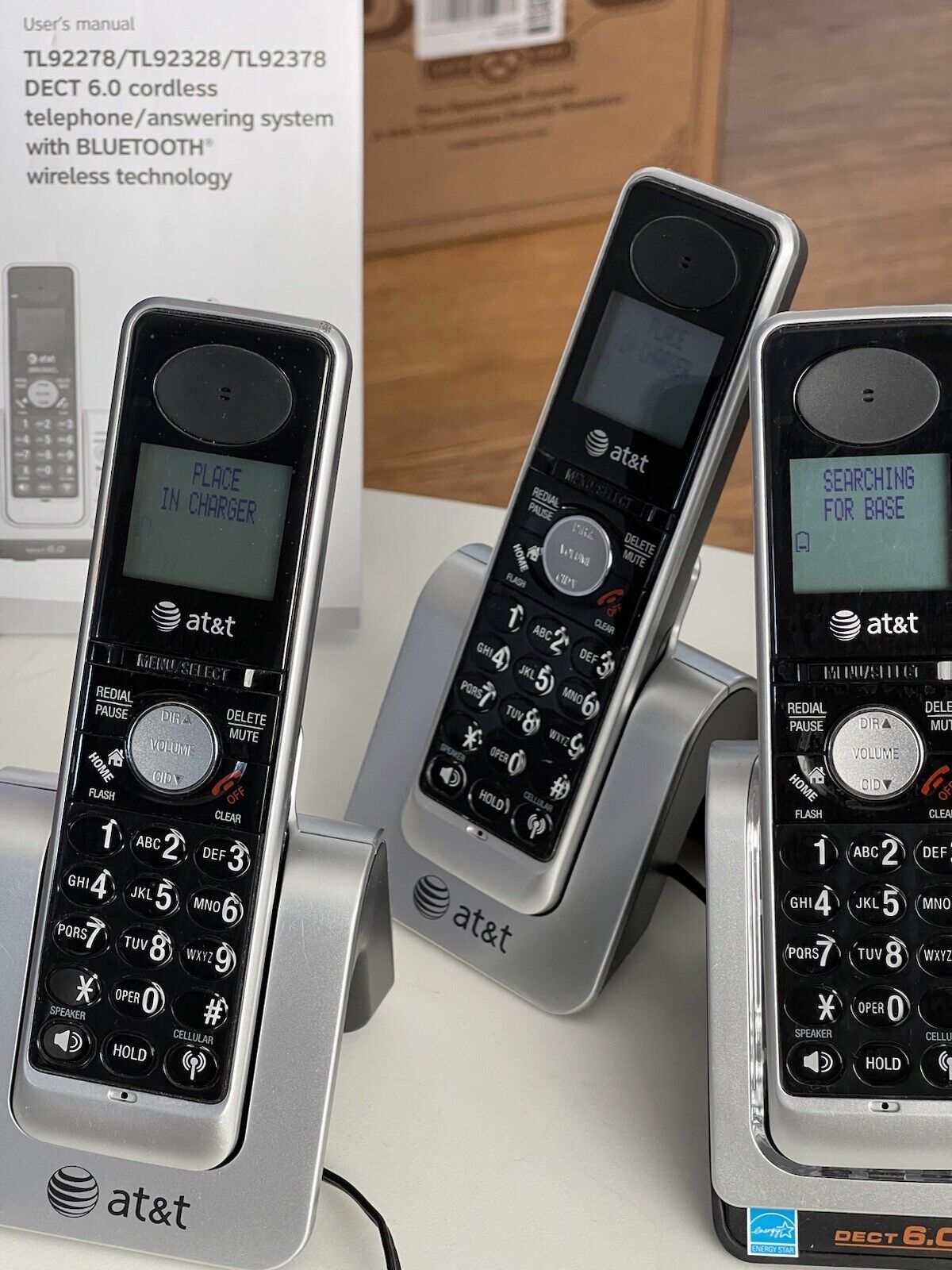 AT&T TL92378 DECT 6.0 Cordless Phone Answering System, Bluetooth, 3 Handsets