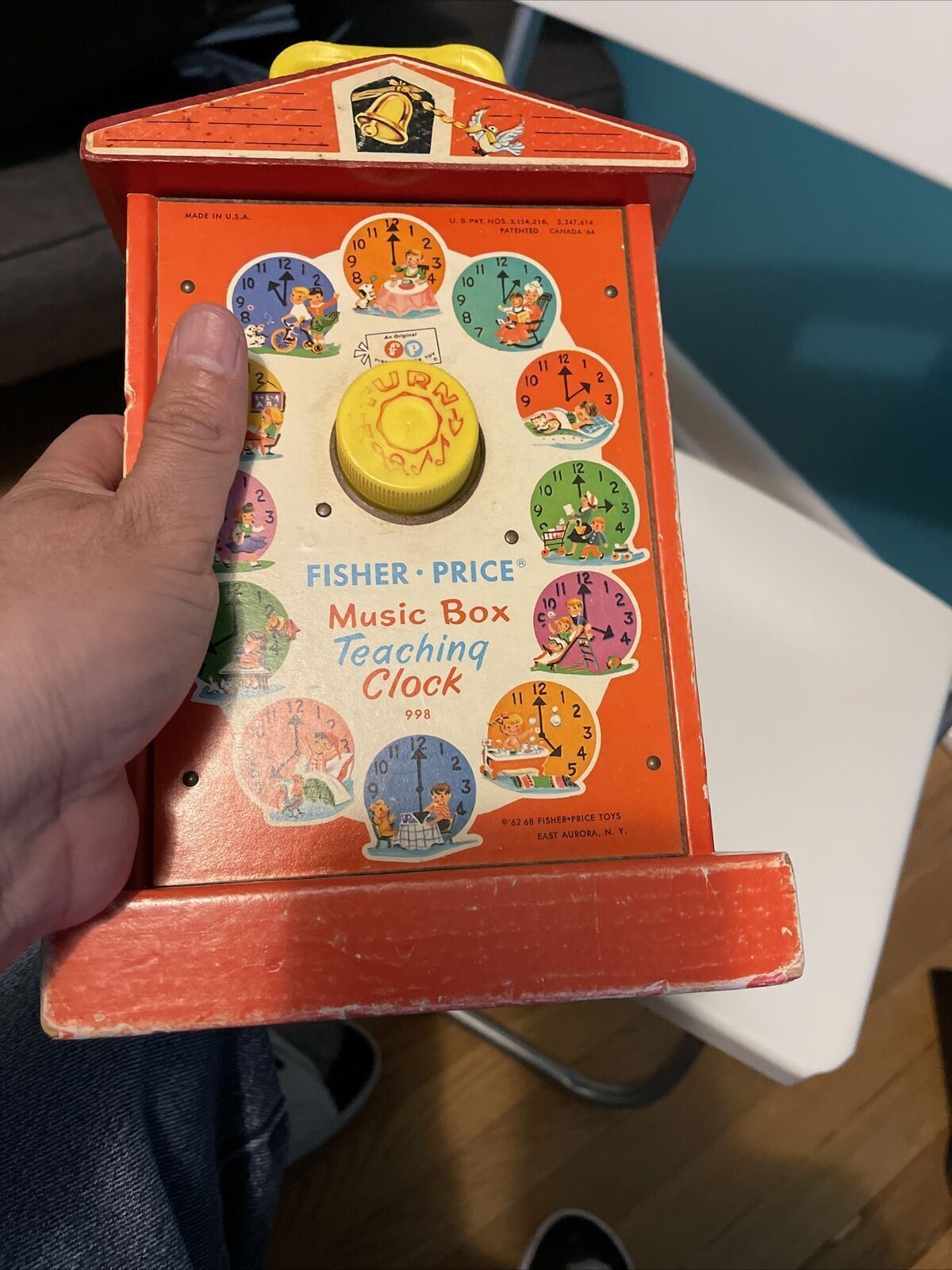 FISHER PRICE: Music Box Teaching Clock, Vintage toy, Rare, ORIGINAL, Kids 