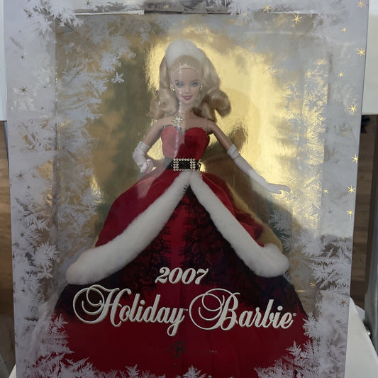 2007 Mattel Holiday Barbie Doll Collector Blonde Red Velvet Christmas Dress