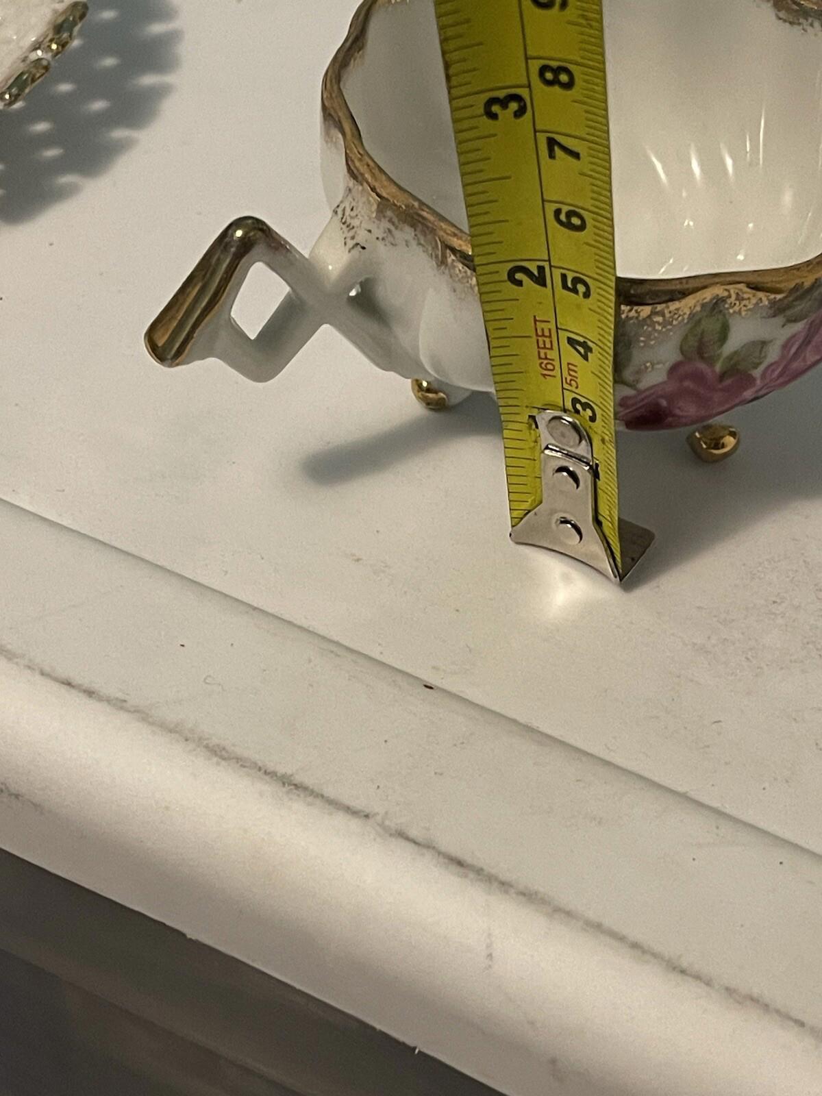 Vtg Hand Painted Footed Teacup Saucer Gold Gilded