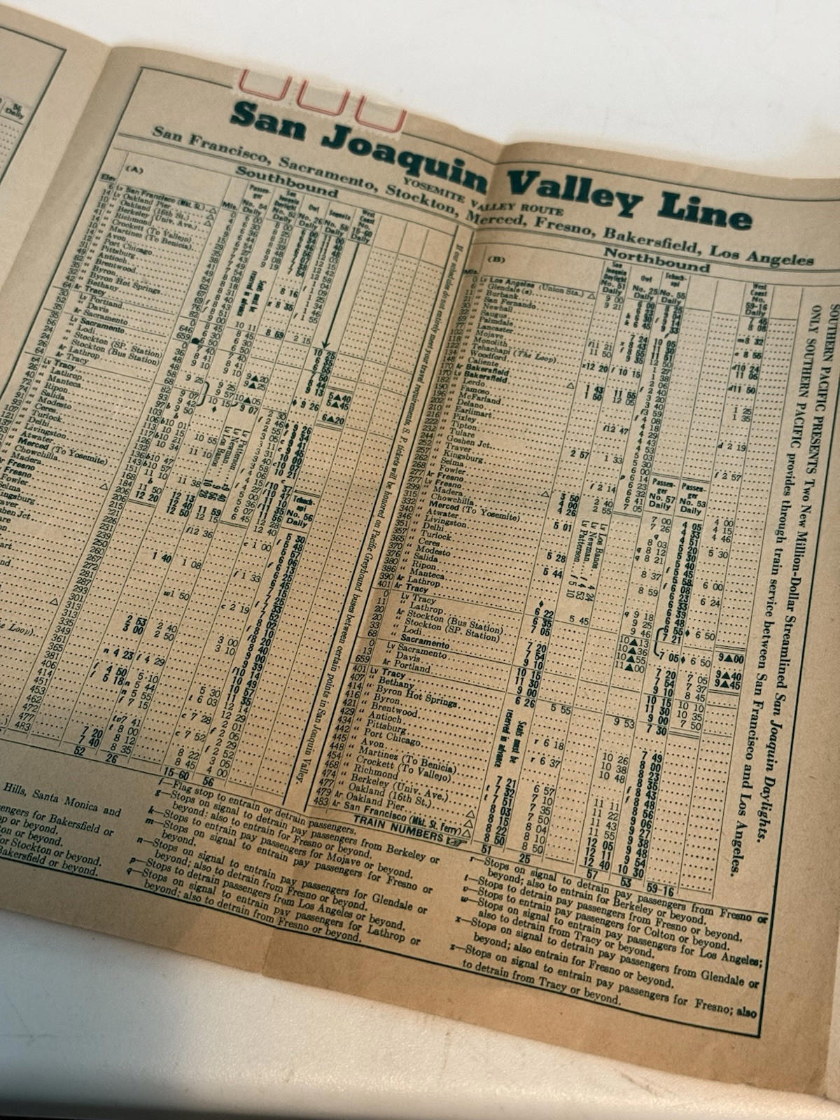Vintage 1949 Southern Pacific Lines Rail Road San Joaquin Valley Time Tables
