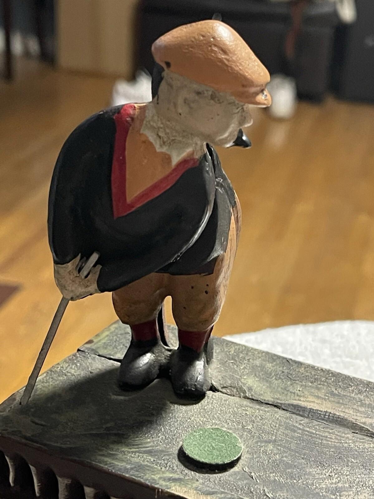 Vintage Cast Iron Toy Mechanical Bank. "Birdie, Putt" Golfer & Caddy.