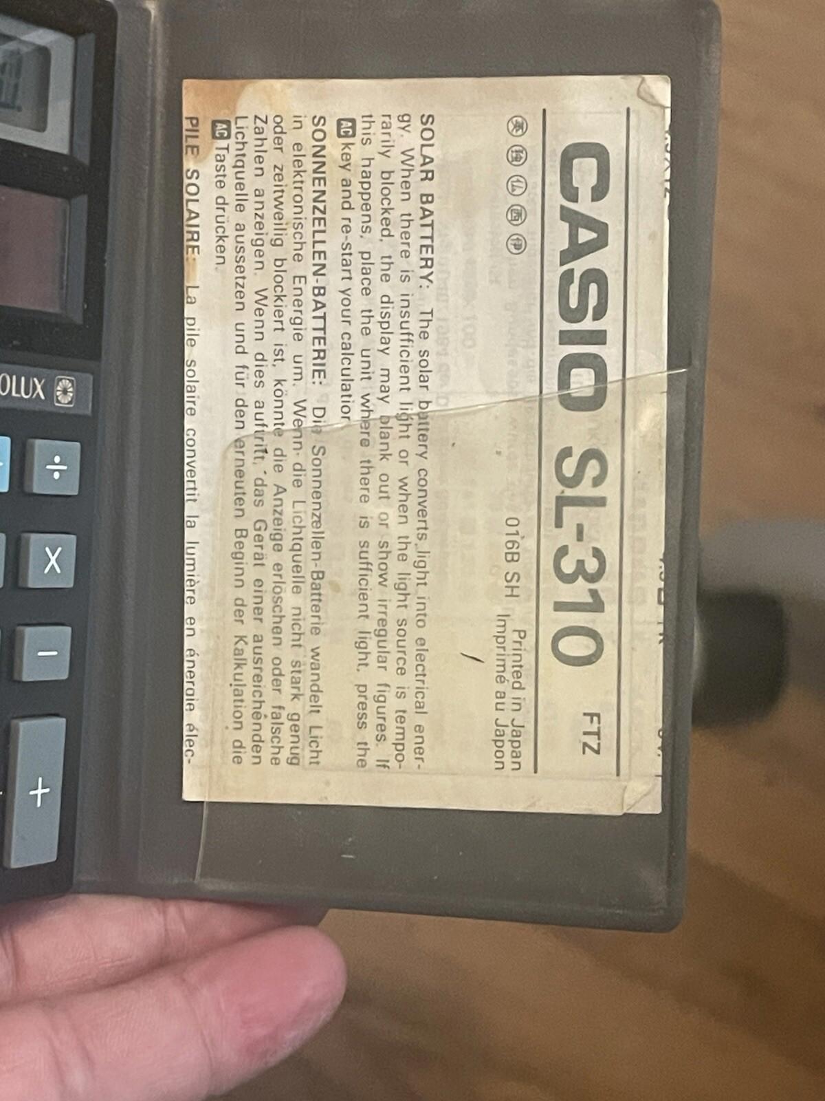 Vintage Casio SL-310 Electronic Calculator Super Solar Cell  20 Lux