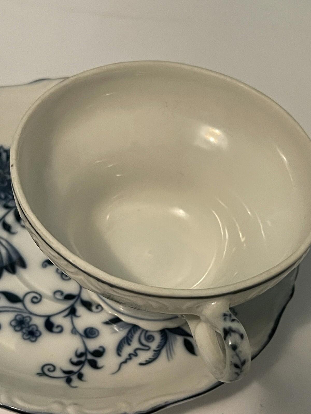 Blue Danube Blue Onion Cup And Saucer Set Rectangle Mark Japan Tripod Handle Vtg