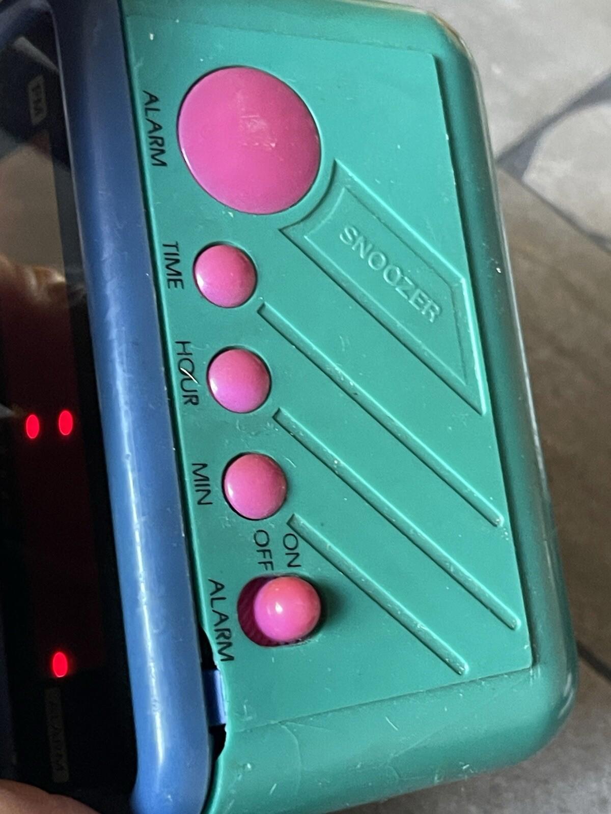 Vintage Spartacus Travel Alarm Clock Model 1278 Retro Teal Pink Purple 1990s