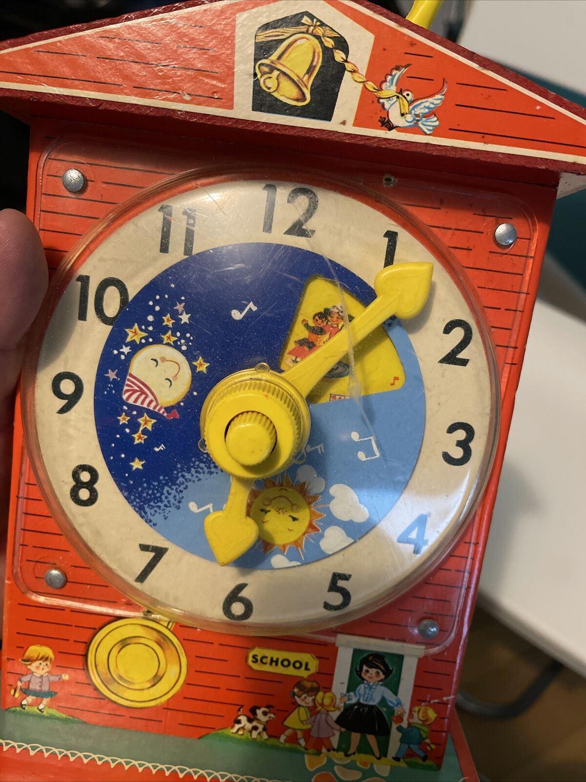 FISHER PRICE: Music Box Teaching Clock, Vintage toy, Rare, ORIGINAL, Kids