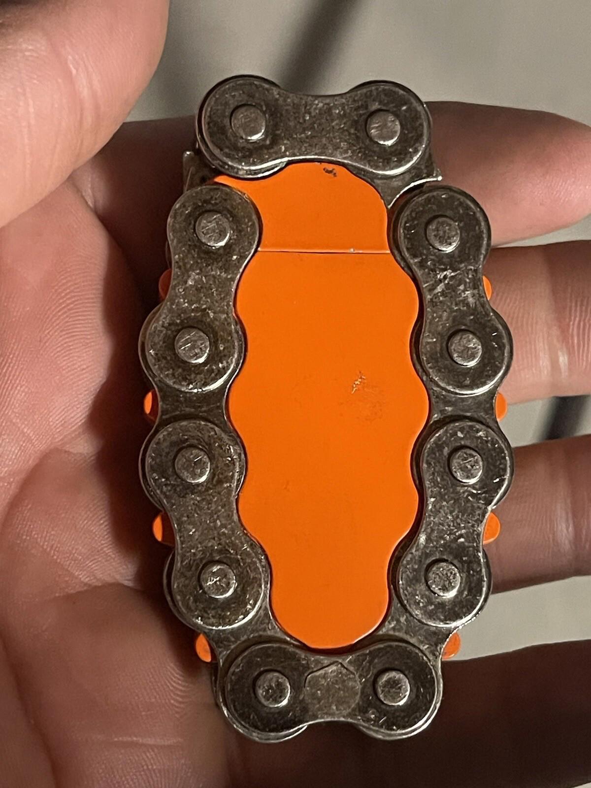 Vintage Automatic Cigarette Lighter Orange Bike Chain Link