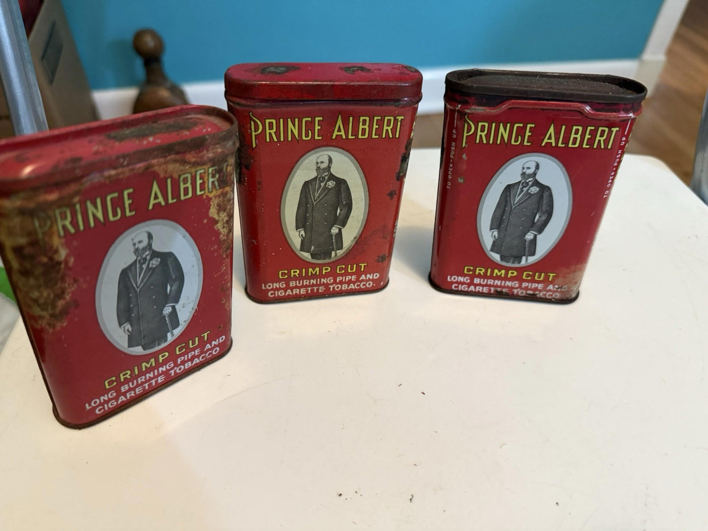 3  Prince Albert Crimp Cut Tobacco Hinged Pocket Tin - 1.5oz Empty Tins