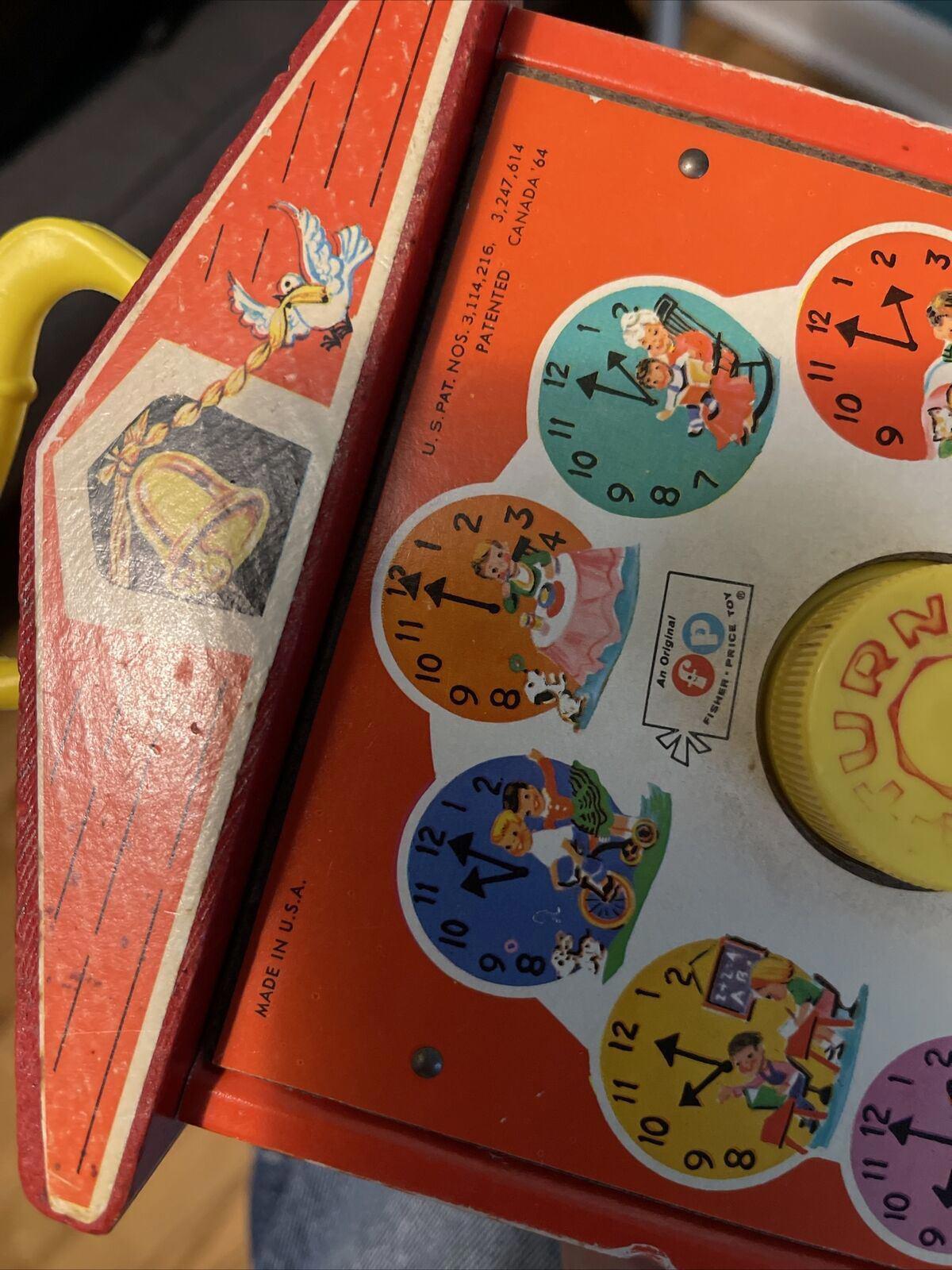 FISHER PRICE: Music Box Teaching Clock, Vintage toy, Rare, ORIGINAL, Kids