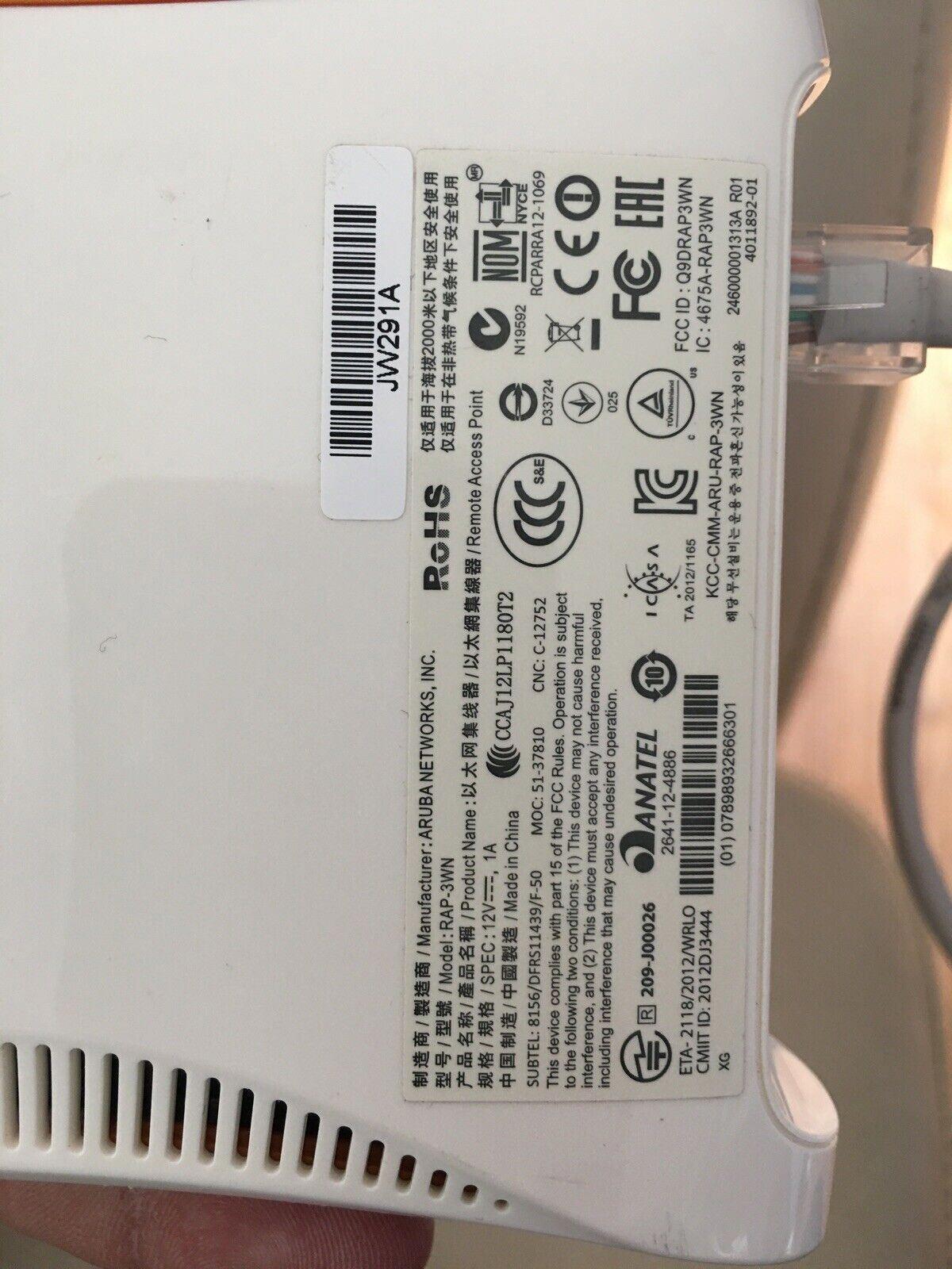 ARUBA NETWORKS RAP-3WN-US 2.4G 300MBPS WIRED WIRELESS REMOTE ACCESS POINT