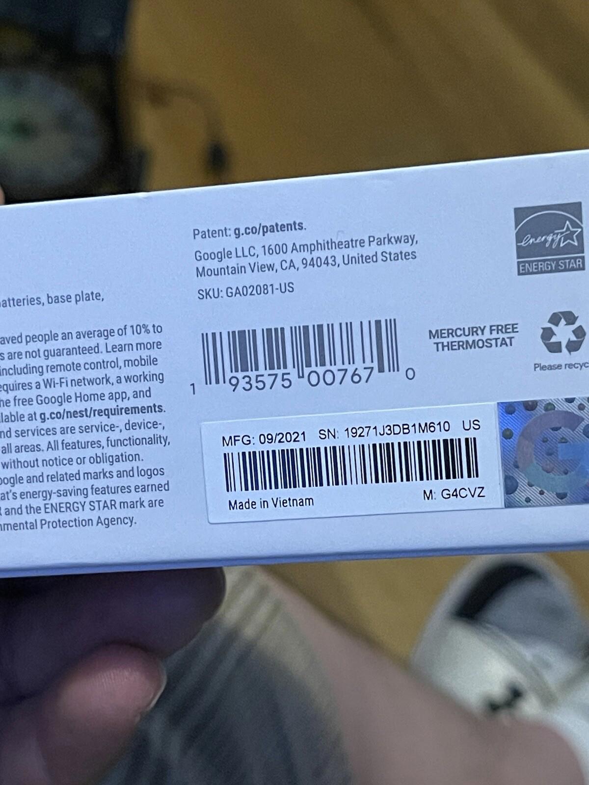 Google Nest Thermostat Sensor Charcoal, open box model G4CV2