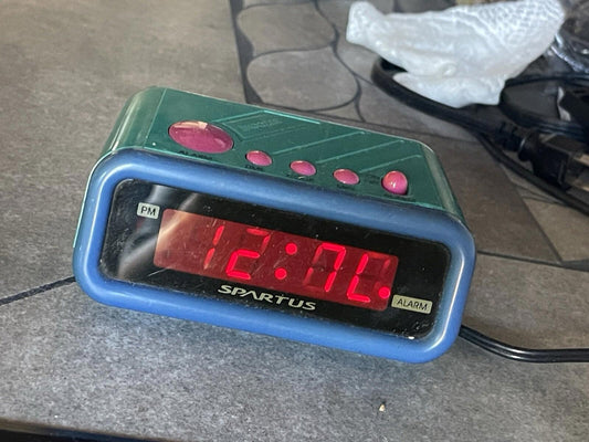 Vintage Spartacus Travel Alarm Clock Model 1278 Retro Teal Pink Purple 1990s