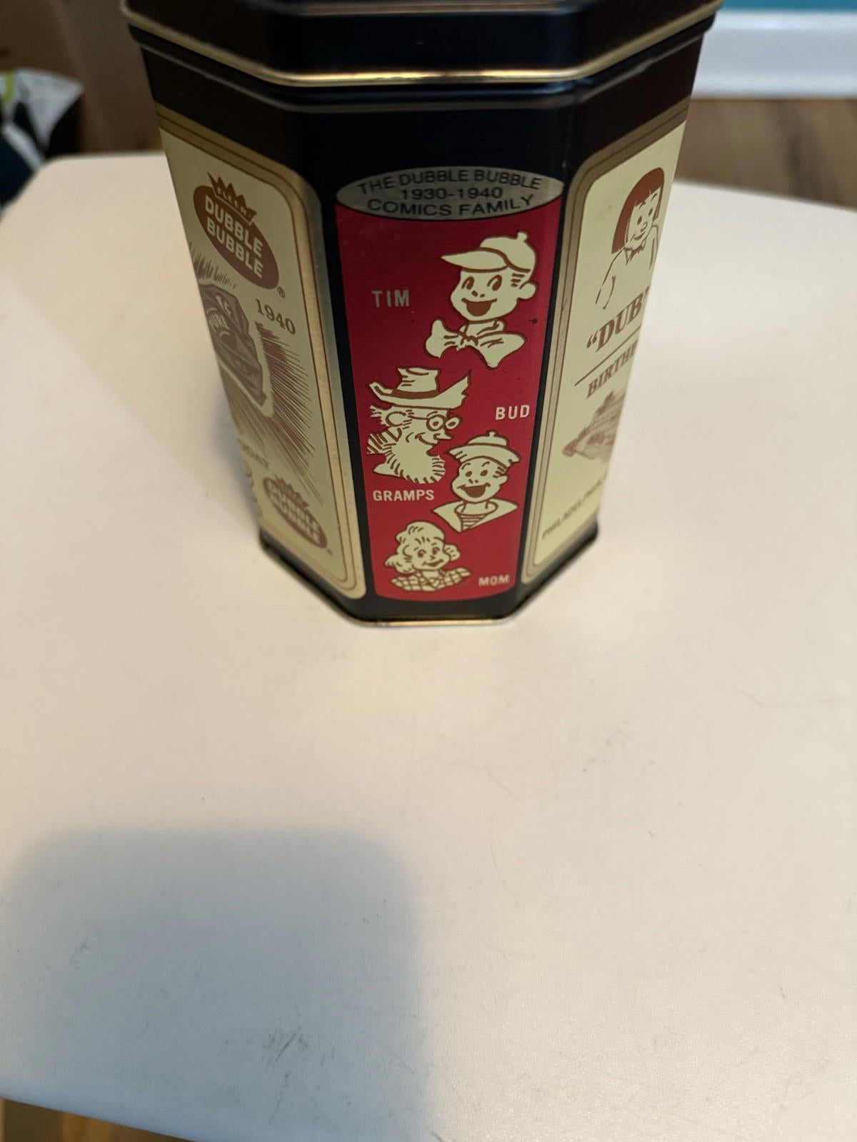 Vintage Repro. 1994 First Edition Fleer Dubble Bubble Tin Canister Octagon Black