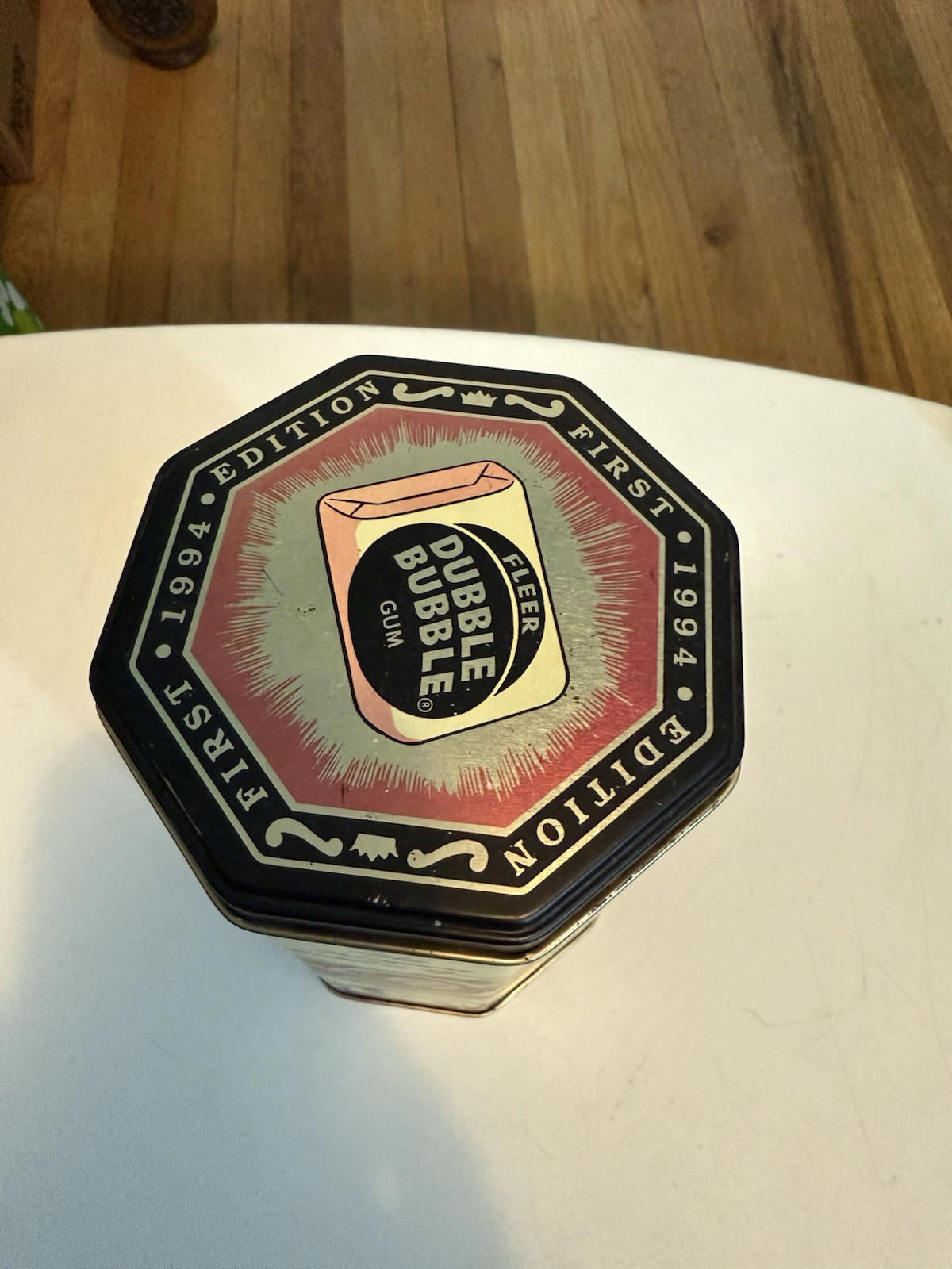 Vintage Repro. 1994 First Edition Fleer Dubble Bubble Tin Canister Octagon Black