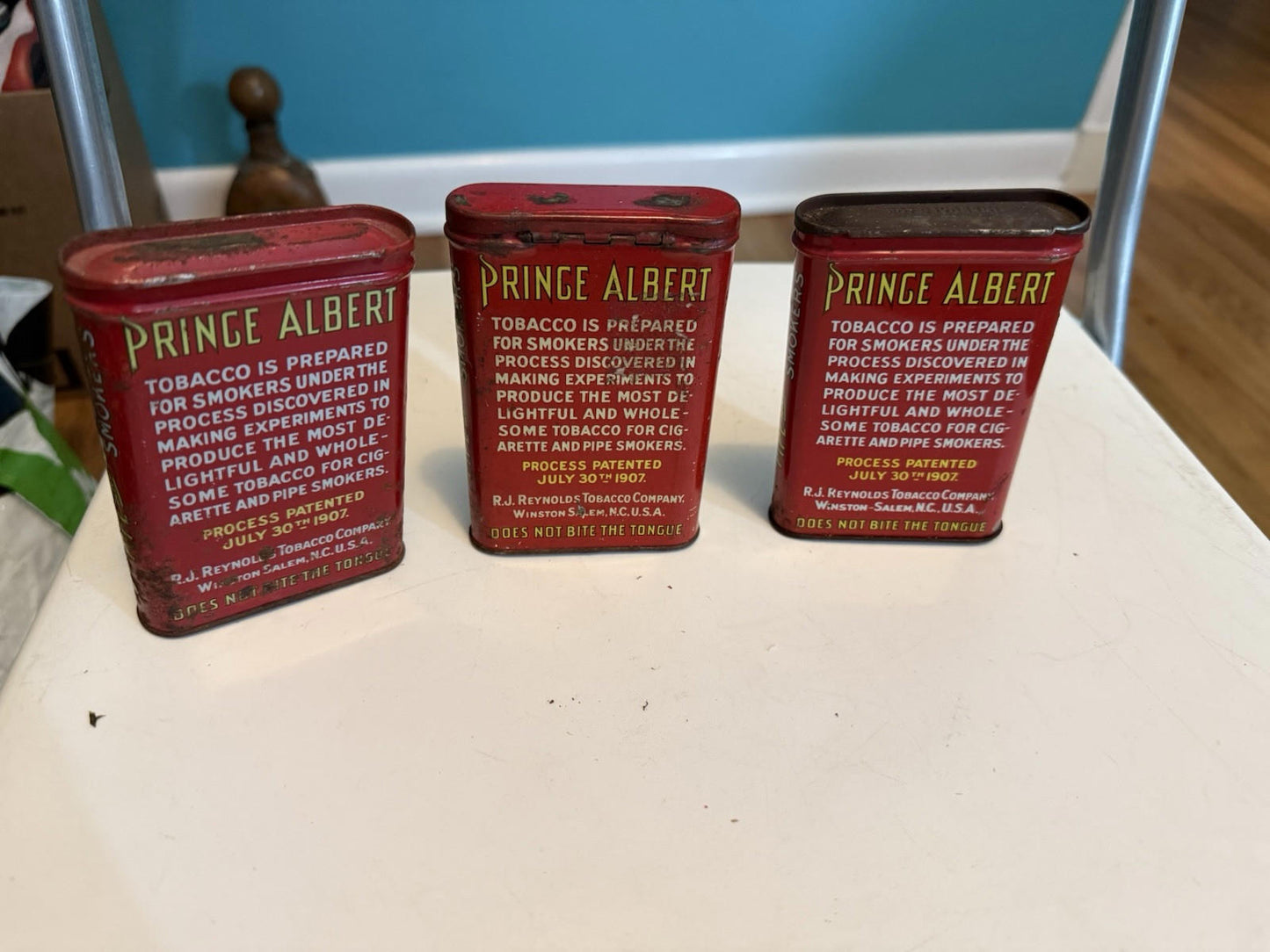 3  Prince Albert Crimp Cut Tobacco Hinged Pocket Tin - 1.5oz Empty Tins