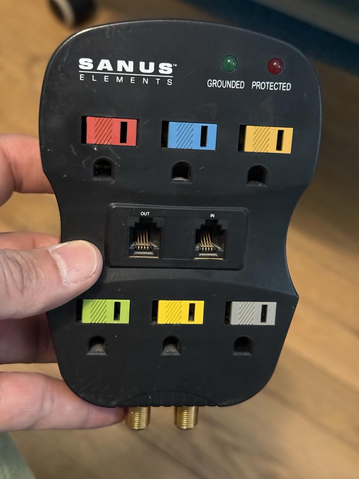 SANUS ROUNDED ELECTRIC POWER 6 OUTLET SURGE PROTECTOR INTERNET CABLE PH ADAPTER